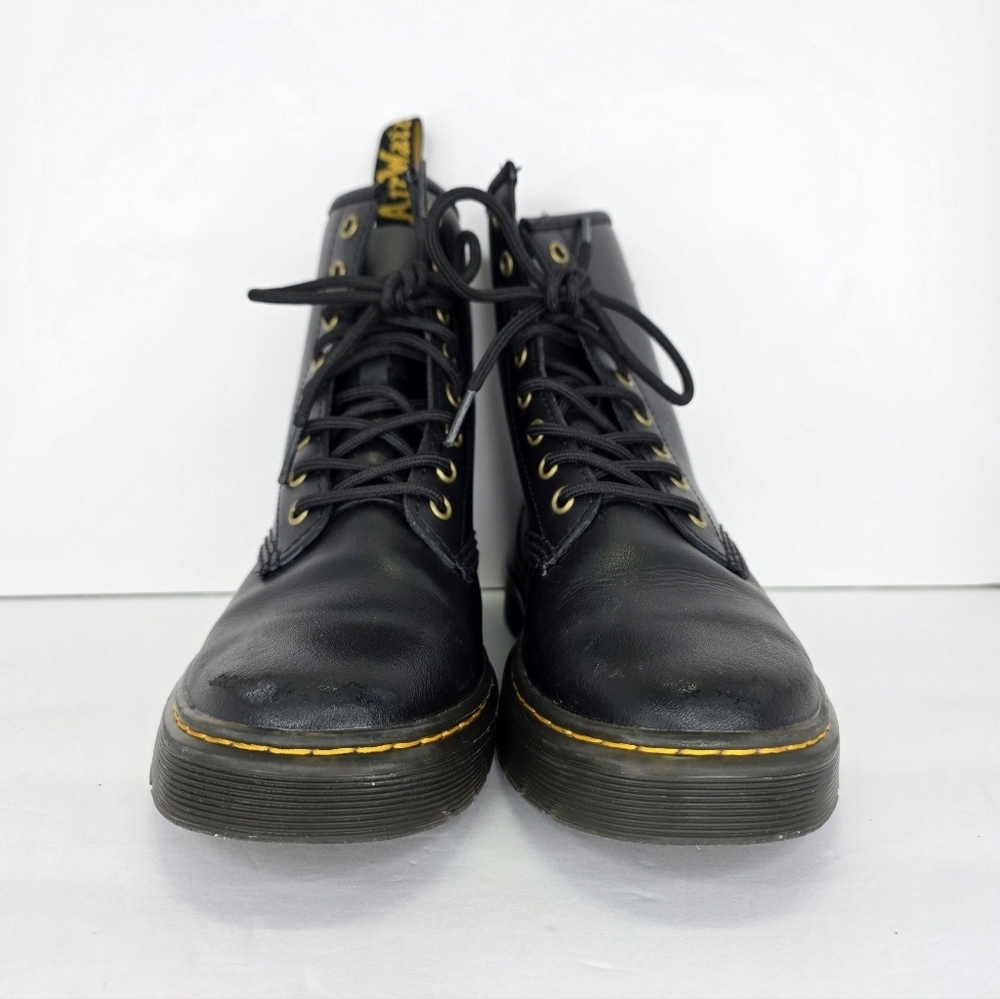 Dr. Martens Zavala Combat Boots Unisex Black Leather Yellow Stitching Size M7 W8 - Picture 6 of 16